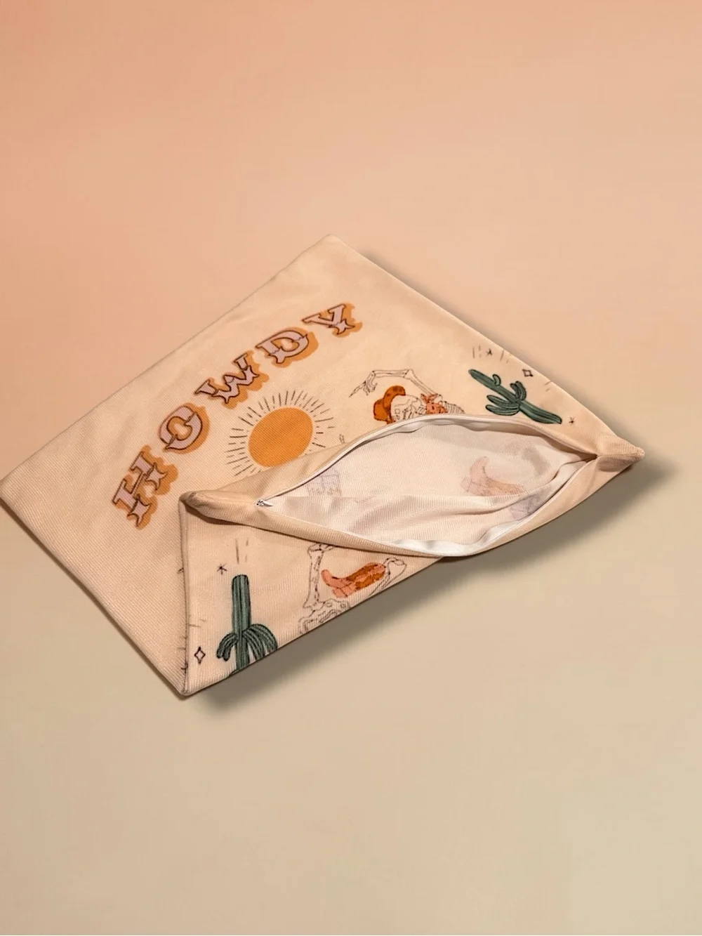 “Howdy” Western Sun Pillow Cover — Cream with Mustard & Orange